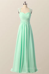 Fashion Dress, Mint Green Pleated Chiffon Long Bridesmaid Dress
