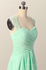 Short Prom Dress, Mint Green Pleated Chiffon Long Bridesmaid Dress