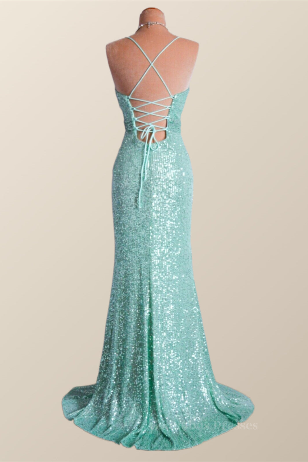 Party Dress White, Mint Green Sequin Mermaid Long Party Dress