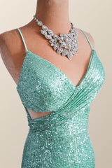 Party Dresses Pink, Mint Green Sequin Mermaid Long Party Dress