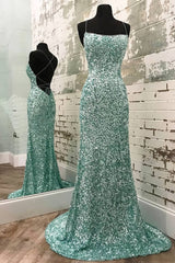 Bridesmaid Dress Neutral, Mint Green Sparkly Mermaid Prom Dress,Long Backless Evening Dresses