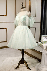 Prom Dress Blue, Mint Green Tulle Lace Short Homecoming Dress, A-Line Mini Party Dress