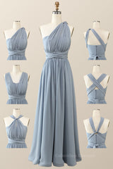 Prom Dress 39, Misty Blue Chiffon Convertible Bridesmaid Dress