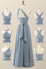 Prom Dress Under 89, Misty Blue Chiffon Convertible Bridesmaid Dress