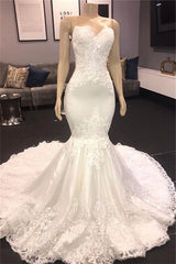 Wedding Dress Boutiques, Modern Strapless Lace Appliques Mermaid Wedding Bridal Gowns New Arrival