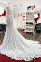 Wedding Dress Mermaide, Modest Long Mermaid Sweetheart Tulle Lace Wedding Dress with Sleeves