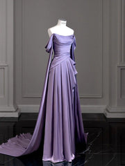 Party Dress Ideas, Modest Purple Satin Long Prom Dress,Purple Evening Dress