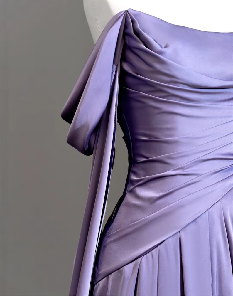 Party Dresses Short, Modest Purple Satin Long Prom Dress,Purple Evening Dress