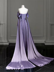 Party Dress Outfit, Modest Purple Satin Long Prom Dress,Purple Evening Dress
