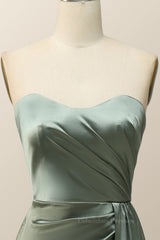 Dress To Impression, Moss Green Satin Strapless Long Bridesmaid Dress