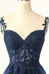 Prom Dresses Casual, Navy Blue A-line Lace Appliques Short Homecoming Dress
