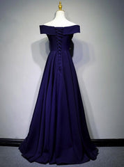 Formal Dresses Shops, Navy Blue A-line Spandex Long Prom Dress, Off Shoulder Bridesmaid Dress