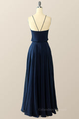 Prom Dresses 2058 Cheap, Navy Blue Blouson Bodice Chiffon Long Dress