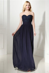 Formal Dresses Midi, Navy Blue Chiffon Sweetheart Lace Beading Prom Dresses