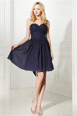 Fairy Dress, Navy Blue Chiffon Sweetheart Lace Beading Short Homecoming Dresses