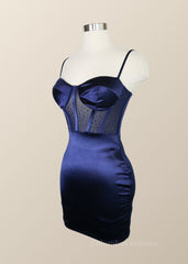 Homecoming Dresses Blues, Navy Blue Corset Bodycon Mini Dress
