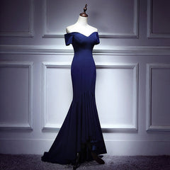 Homecoming Dress With Tulle, Navy Blue Mermaid Sweetheart Long Evening Dress, Blue Prom Dresses