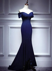 Homecoming Dresses Simple, Navy Blue Mermaid Sweetheart Long Evening Dress, Blue Prom Dresses