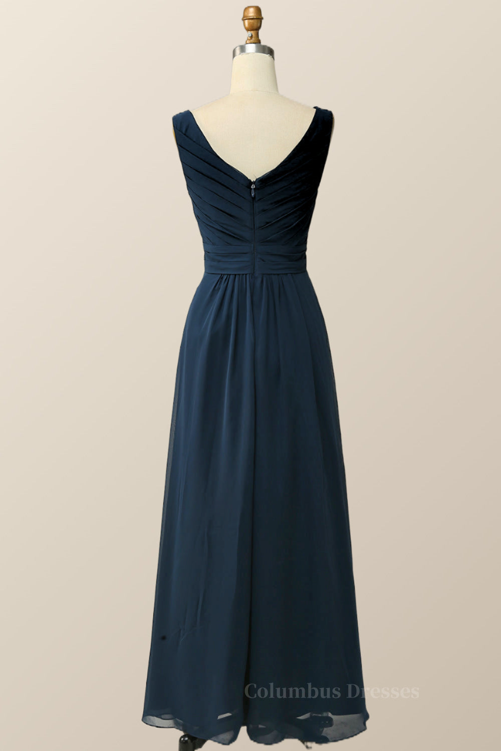 Formal Dress Shopping, Navy Blue Pleated Chiffon A-line Long Bridesmaid Dress