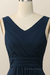 Formal Dress For Sale, Navy Blue Pleated Chiffon A-line Long Bridesmaid Dress