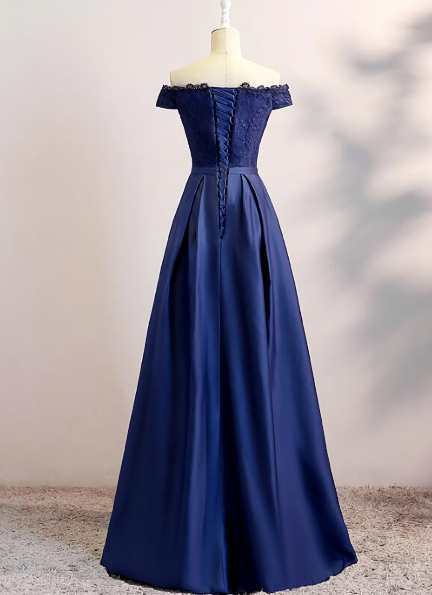 Princess Prom Dress, Navy Blue Satin Long Party Dress , Long Bridesmaid Dresses