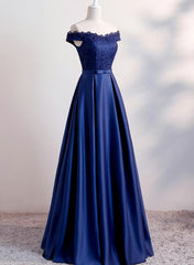 Pleated Dress, Navy Blue Satin Long Party Dress , Long Bridesmaid Dresses