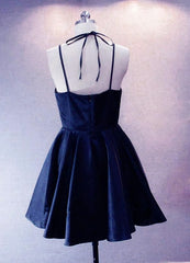 Homecoming Dresses Tight, Navy Blue Short Straps Satin Homecoming Dresses, Lovely Simple Prom Dress