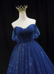 Purple Prom Dress, Navy Blue Tulle Sweetheart A-line Prom Dress Party Dress, Navy Blue Floor Length Evening Dress