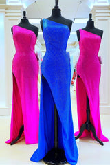 Semi Formal Dress, One Shoulder Mermaid Royal Blue Long Formal Dress