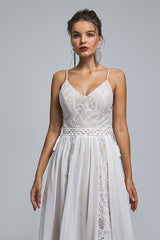 Wedding Dress Short, Spaghetti Straps Beach Wedding Dresses With Adjustable Drawstring