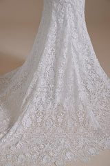 Wedding Dress Sleeve, Sweetheart Puff Sleeve Off the Shoulder Lace Long Wedding Dresses