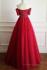 Elegant Dress For Women, Off Shoulder Burgundy Lace Long Prom Dresses, Burgundy Lace Formal Dresses, Burgundy Evening Dresses