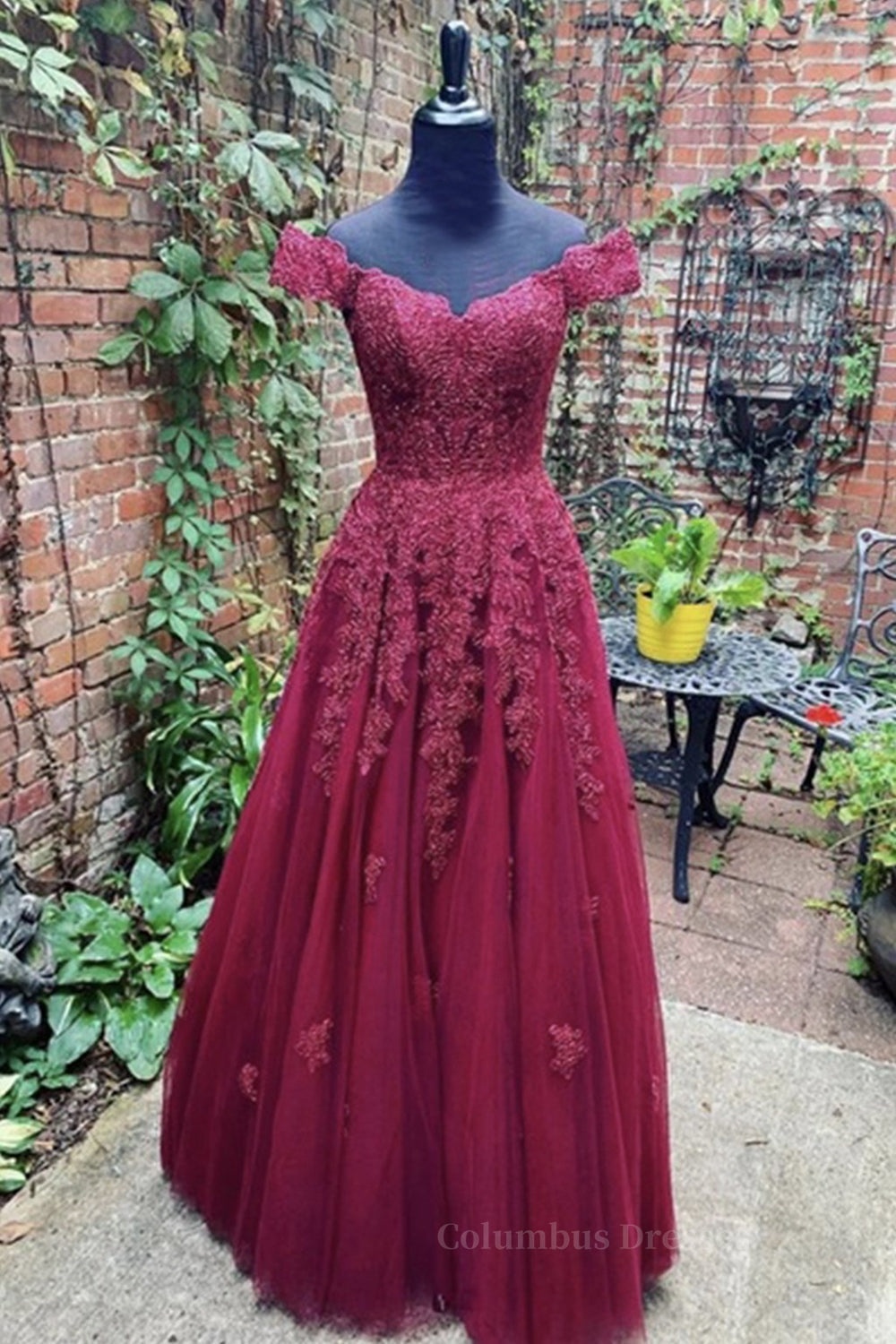 Bridesmaid Dresses 3 44 Length, Off Shoulder Burgundy Lace Prom Dress, Off the Shoulder Burgundy Formal Dress, Burgundy Lace Evening Dress