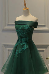Prom Dress For Sale, Off Shoulder Dark Green Short Party Dress, Tulle Homecoming Dresses