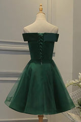 Prom Dresses Tight, Off Shoulder Dark Green Short Party Dress, Tulle Homecoming Dresses