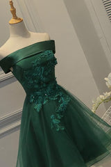 Prom Dresses For Sale, Off Shoulder Dark Green Short Party Dress, Tulle Homecoming Dresses