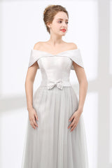 Casual Dress, Off Shoulder Gray Formal Floor Length Prom Dresses