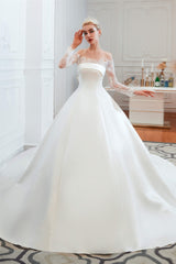 Wedding Dress Fabrics, Off-Shoulder Lace Satin Wedding Dresses with Sleeves