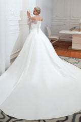 Wedding Dresses Fabric, Off-Shoulder Lace Satin Wedding Dresses with Sleeves
