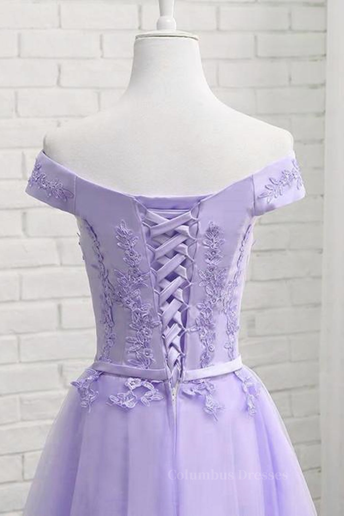 Bridesmaid Dresses With Lace, Off Shoulder Purple Lace Short Prom Dress, Lilac Lace Homecoming Dress, Short Purple Formal Evening Dress