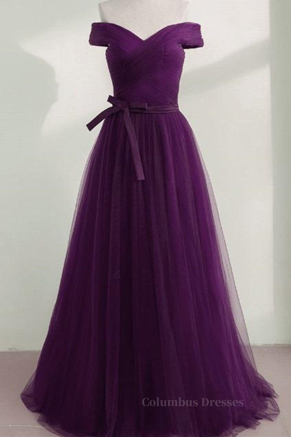 Fairy Dress, Off Shoulder Purple Tulle Long Prom Dresses, Off the Shoulder Purple Formal Dresses, Purple Evening Dresses