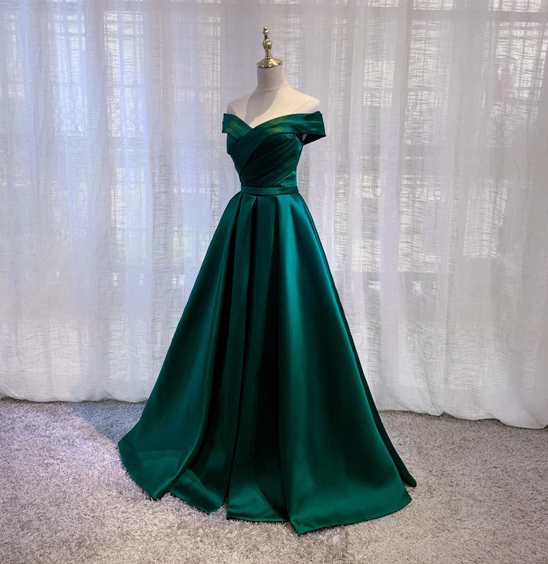Bridesmaids Dresses Fall Colors, Off Shoulder Satin Simple Sweetheart Long Prom Dress, A-line Party Dress Formal Dress