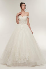 Wedding Dresses Wedding Dresses, Off-shoulder Sweetheart A-line Lace-up Floor Length Lace Appliques Wedding Dresses