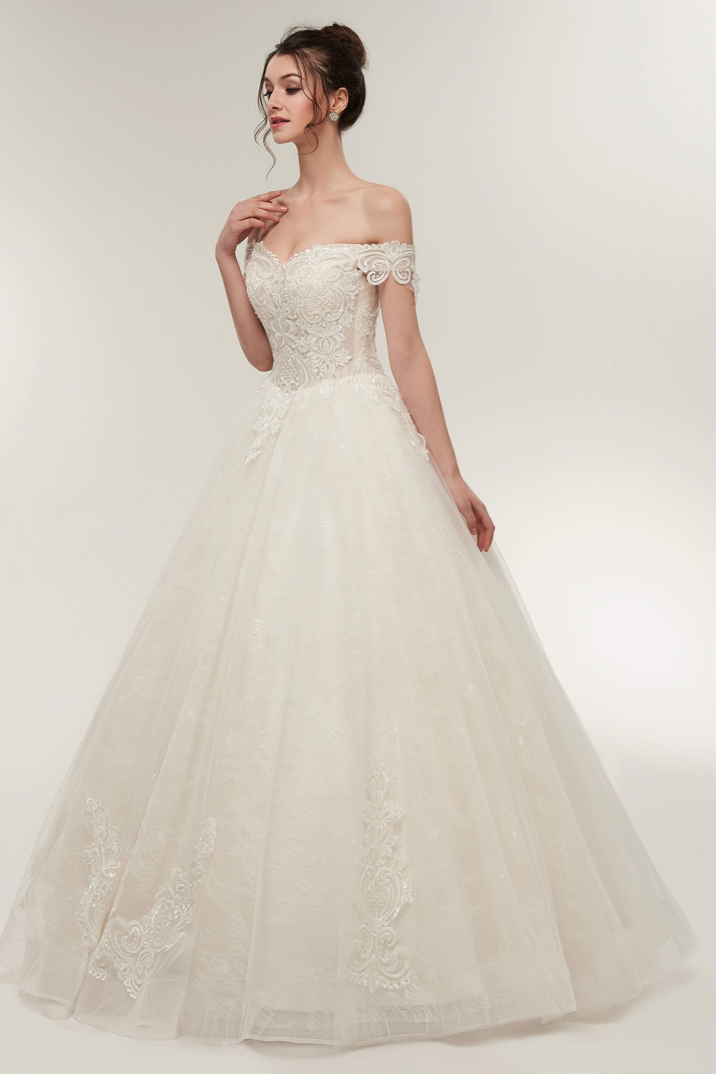 Wedding Dress Wedding Dress, Off-shoulder Sweetheart A-line Lace-up Floor Length Lace Appliques Wedding Dresses