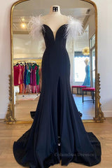 Sequin Dress, Off Shoulder V Neck Mermaid Black Long Prom Dress, Mermaid Black Formal Dresses, Black Evening Dresses