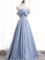 Party Dress For Christmas, Off the Shoulder Blue Satin Long Prom Dresses, Off Shoulder Blue Formal Evening Dresses
