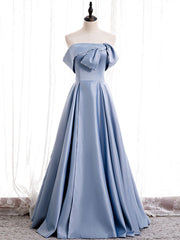 Party Dresses For Christmas, Off the Shoulder Blue Satin Long Prom Dresses, Off Shoulder Blue Formal Evening Dresses