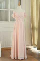 Prom Dresses Long Mermaide, Off the Shoulder Blush Pink Bridesmaid Dress