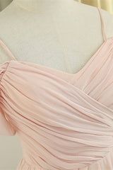 Prom Dresses Long Mermaid, Off the Shoulder Blush Pink Bridesmaid Dress