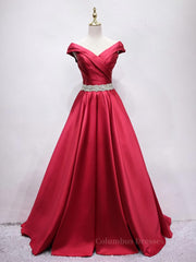 Prom Dresses Elegent, Off the Shoulder Burgundy Long Prom Dresses, Off Shoulder Wine Red Formal Evening Dresses